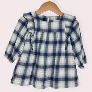 Zara blouse long sleeve‎ blue plaid size 9-12 months